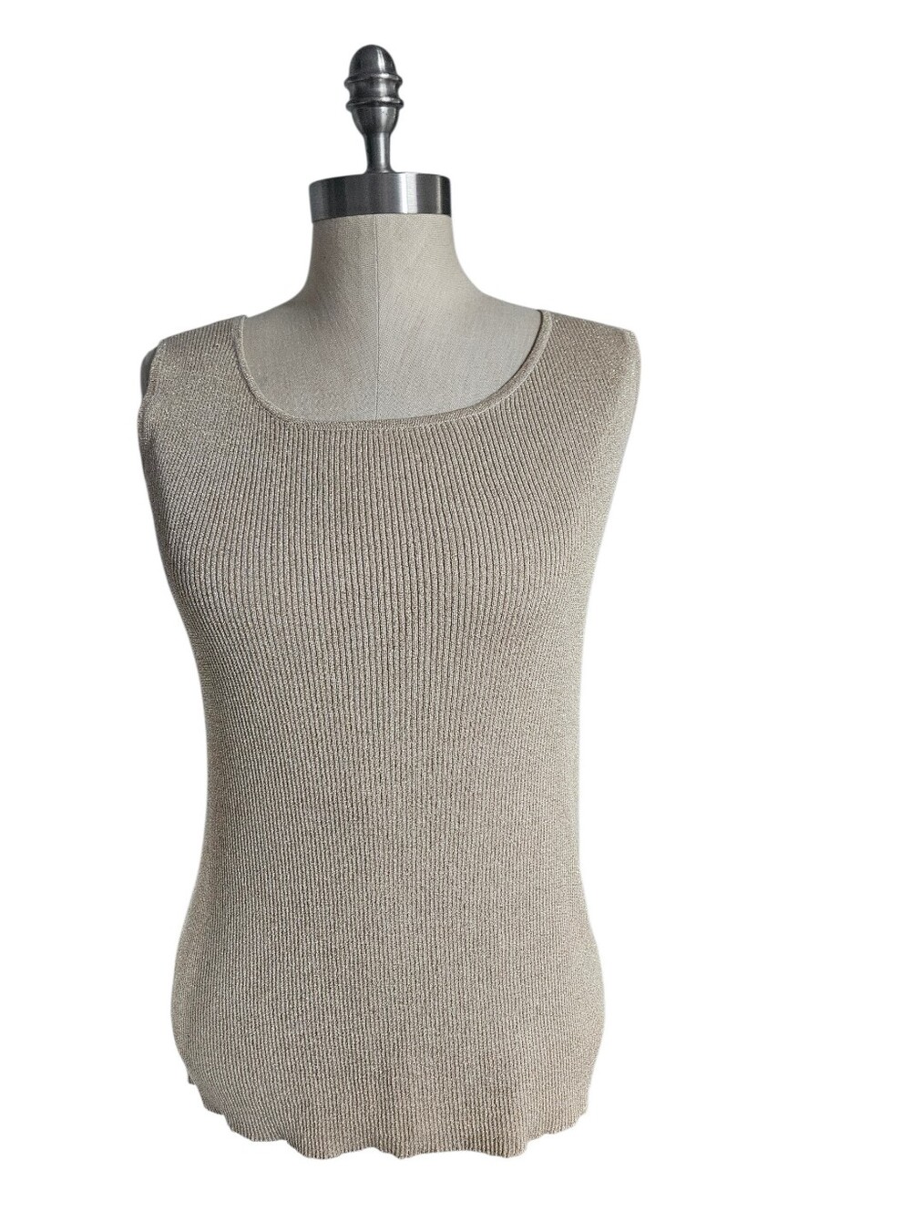 COLDWATER CREEK Gold Metallic Shimmer Ribbed Silk Blend Knit Tank Shell | SZ 8